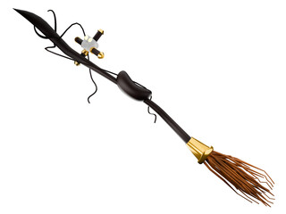 A sleek, modern broomstick featuring golden accents and intricate design. Its sharp bristles symbolize powerful magic and speed. Perfect for fantasy adventures.