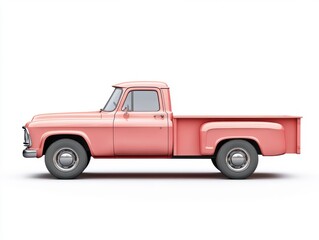 Vintage Light Pink Pickup Truck on White Background