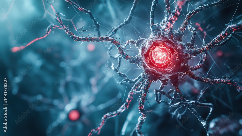Poster Nanobots infiltrating enemy systems in futuristic sci-fi environment close-up high-tech concept