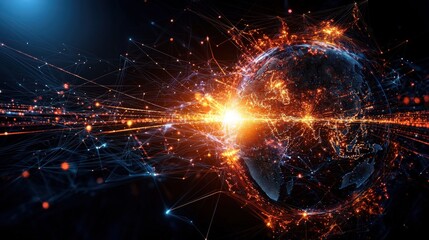 Nations divided by a glowing digital wall symbolizing connectivity global landscape graphic art abstract viewpoint