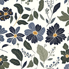 Black and White Floral Pattern on Light Background, Elegant Botanical Decor