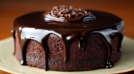 Slice of chocolate cake with chocolate sauce.