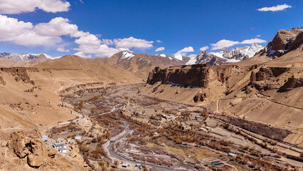 landscape of laddkah village on dry rocky valley