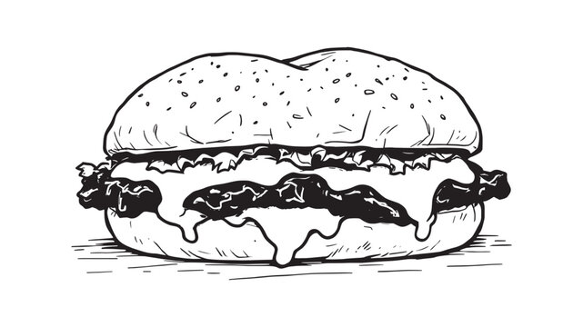 black and white burger sketch clip art preview