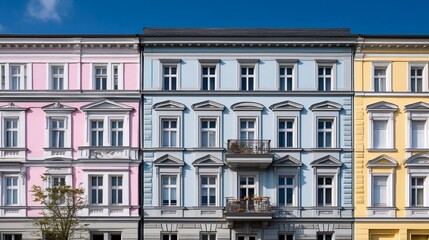 Fototapeta premium Pastel facade with clean lines, a blend of simplicity and charm in modern architecture