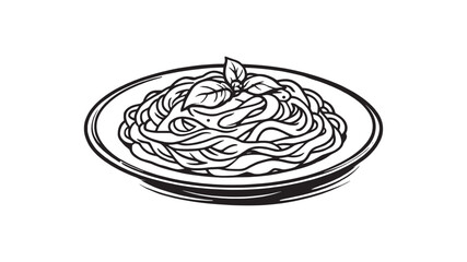 Plate of fettucini alfredo with garnish line art simple elegance