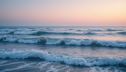 Obraz premium Pastel Sunset Over Gentle Ocean Waves