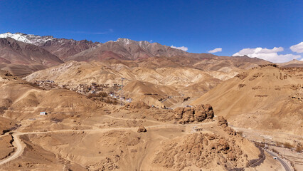 ariel shot of brown mountains of laddakh