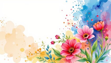 Obraz premium Fresh white backdrop with vibrant watercolor clipart illustrations.