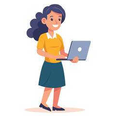 woman standing with laptop vector