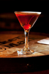 View of a martini with a sherry and stem in it vertical