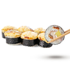 baked sushi with eel and avocado