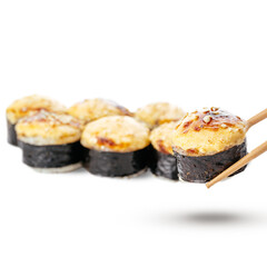 baked sushi with red fish and avocado