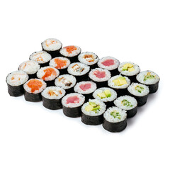 sushi set with fish and shrimp rolls