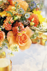 closeup of fall floral arrangement