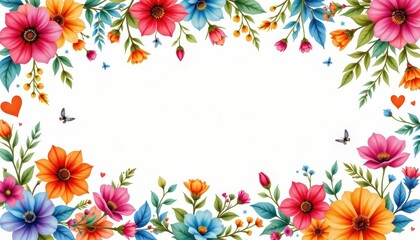 Fototapeta premium Vibrant white background adorned with intricate watercolor clipart.