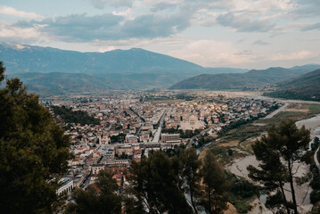 Obraz premium Panoramic View of Berat City from Elevated Platform, Albania