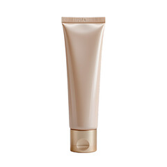 rectangular cosmetic tube with metallic cap, standing upright, isolated on white, transparent mockup.
