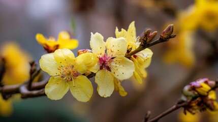 blooming yellow cherry on a blurred background Growing and diseases of fruit trees