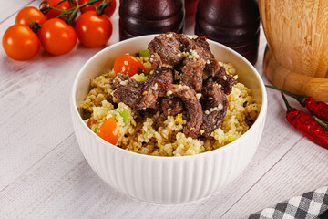 Traditional couscous with beef and vegetables