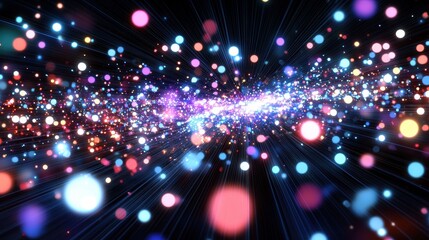 Fototapeta premium Colorful particle stream across a dark background.