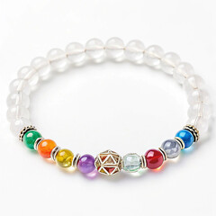 Obraz premium Crystal chakra bracelet isolated on white background