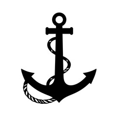 Black Anchor with Rope Nautical Illustration