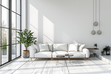 Modern bright interior . 3D rendering