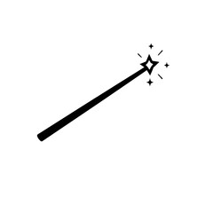 Simple Black Magic Wand Icon with Stars