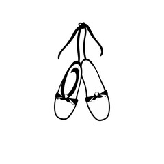 Black and White Illustration of Ballet Shoes Hanging © Roxxxxxxxxx
