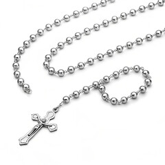 Silver rosary chain isolated on white background