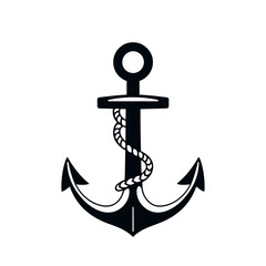 Black Anchor with Rope Nautical Illustration