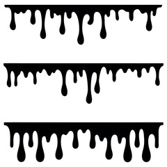 Black Dripping Liquid Vector Set Melting Slime Paint or Goo Borders PNG