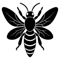 Minimalist silhouette of a black bee with simple wings and body details