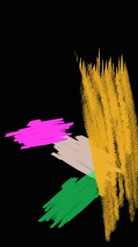Imitation of drawing with a brush on a surface. A set of multicolored brush strokes. Suitable for animated graphics, slide shows, transitions, and picture presentations. Vertical video.