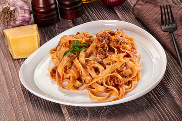 Italian pasta bolognese with beef minced meat