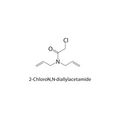 2-Chloro-N,N-diallylacetamide skeletal structure. Chlorinated Amide compound schematic illustration. Simple diagram, chemical formula.