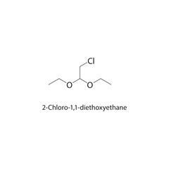2-Chloro-1,1-diethoxyethane skeletal structure. Chlorinated Ether compound schematic illustration. Simple diagram, chemical formula.