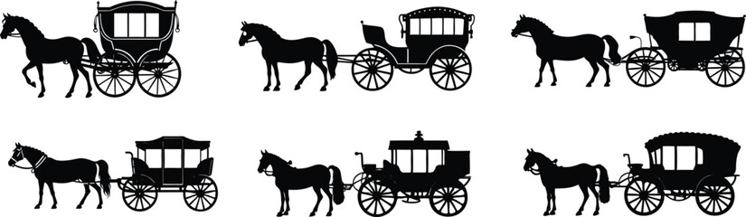 Horse carriage vector illustration, horse carriage silhouette art.
