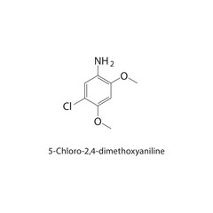 Fototapeta premium 5-Chloro-2,4-dimethoxyaniline skeletal structure. Chlorinated Aniline compound schematic illustration. Simple diagram, chemical formula.