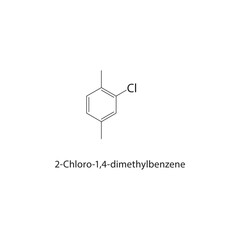 2-Chloro-1,4-dimethylbenzene skeletal structure. Chlorinated Aromatic Hydrocarbon compound schematic illustration. Simple diagram, chemical formula.