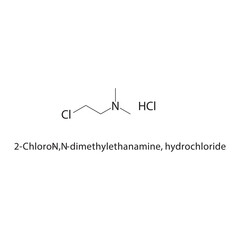 2-Chloro-N,N-dimethylethanamine, hydrochloride skeletal structure. Chlorinated Amine Salt compound schematic illustration. Simple diagram, chemical formula.