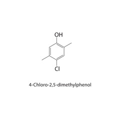 4-Chloro-2,5-dimethylphenol skeletal structure. Chlorinated Phenol compound schematic illustration. Simple diagram, chemical formula.