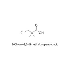3-Chloro-2,2-dimethylpropanoic acid skeletal structure. Chlorinated Carboxylic Acid compound schematic illustration. Simple diagram, chemical formula.
