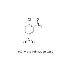 1-Chloro-2,4-dinitrobenzene skeletal structure. Chlorinated Nitroaromatic compound schematic illustration. Simple diagram, chemical formula.