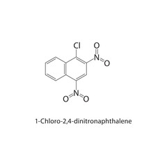 1-Chloro-2,4-dinitronaphthalene skeletal structure. Chlorinated Nitronaphthalene compound schematic illustration. Simple diagram, chemical formula.