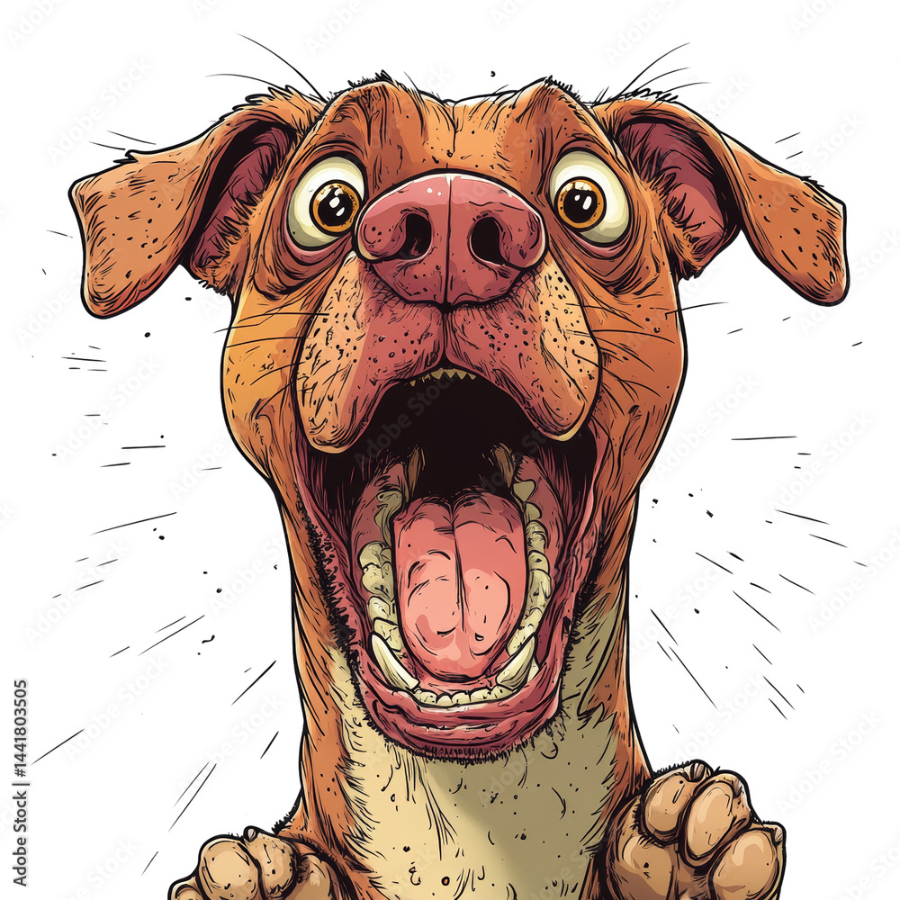 Poster Expressive canine illustration with large eyes and dynamic lines creating a sense of surprise