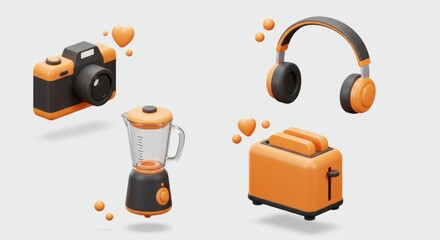 Fototapeta premium Orange & Black Gadgets and Appliances 3D Render