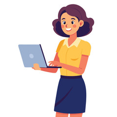 woman standing with laptop vector