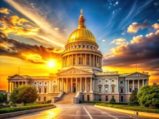 Fototapeta premium Golden Capitol Building, Washington DC, US Capitol Dome, Capitol Hill, Government Architecture, Historical Landmark, American History, Iconic 